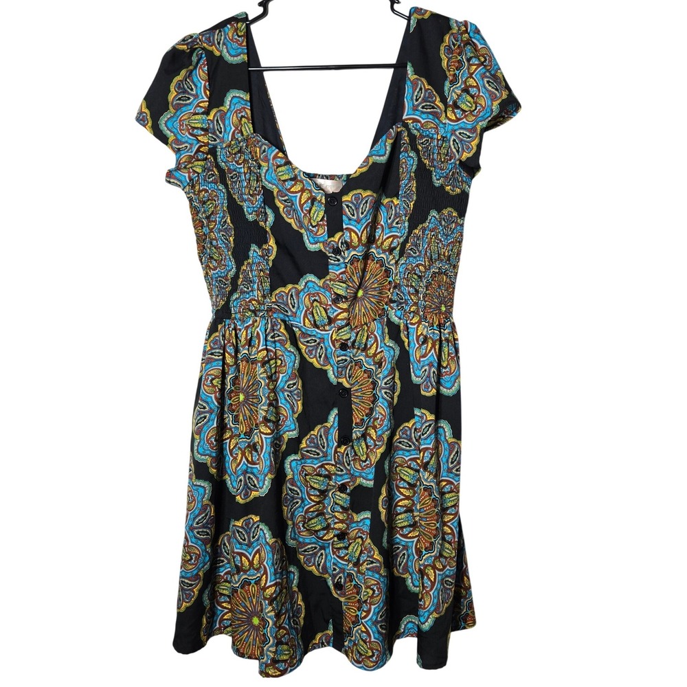Band of Gypsies Medallion Print Smocked Mini Dress XL Boho Summer Whimsigoth